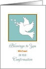 For Michael Confirmation Greeting Card with White Dove & Twig Custom card