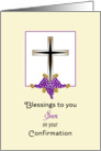 For Son Confirmation Greeting Card-Cross, Grapes & Wheat card