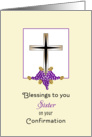 For Sister Confirmation Greeting Card-Cross, Grapes & Wheat card