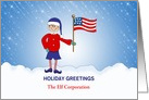 Business Patriotic Christmas Card-Elf Holding Flag-Customizable Text card