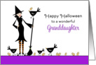 For Granddaughter Halloween Card-Witch, Broom, Black Bird, Crows card