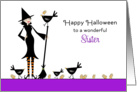 For Sister Halloween Card-Witch, Broom, Black Bird, Crows card
