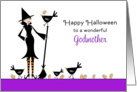 For Godmother Halloween Card-Witch, Broom, Black Bird, Crows, Wheat card