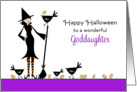 For Goddaughter Halloween Card-Witch, Broom, Black Bird, Crows, Wheat card