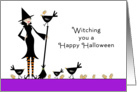 General Halloween Card-Witch, Broom, Black Bird, Crows, Wheat card