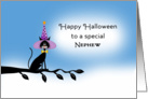 For Nephew Halloween Card with Black Cat-Witches Hat-Tree Branch card