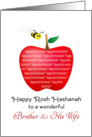 For Brother & Wife Rosh Hashanah-Jewish New Year-Apple & Honey Bee card