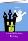 Halloween Birthday Card-Haunted House, Ghost and Gremlin card