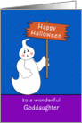 For Goddaughter Halloween Card-Ghost Holding Happy Halloween Sign card