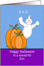 For Son Halloween Card-Two Pumpkins, Ghost and Boo card