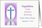 Ordination Anniversary Card-Blue Cross Reflection-Custom Name & Date card