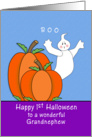 For Grandnephew First Halloween Card-Two Pumpkins and Ghost-Boo card