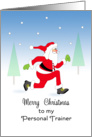 For Personal Trainer Christmas Fitness Card-Santa Running-Snow Scene card