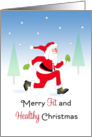 Fitness Christmas Card with Santa Running in Snow Scene card