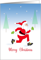 General Christmas Card with Running Santa in Snow Scene card