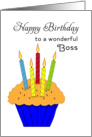 For Boss Birthday Card with Cupcake and Candles card