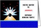 Bowling Birthday Party Invitation-Bowling Ball-Pins-Customizable Text card