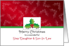 For Step Daughter & Son-In-Law Christmas Card-Holly and Berry Design card