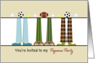 Boys Pajama Party Invitation-Pajama Legs-Dog Slippers-Sports Balls card