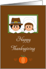 General Thanksgiving Card with Pilgrim Boy-Pilgrim Girl-Pumpkin-Hearts card