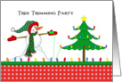 Tree Trimming Party Invitation-Snowman-Christmas Tree-Christmas Lights card