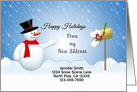 My New Address Christmas Card-Snowman-Mail Box-Red Bird-Customizable card