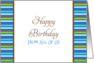From Group / From All of Us Birthday Card-Blue, Brown Green Stripes card