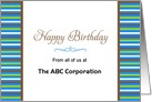 Business Birthday Card From Company-Blue, Brown Green Stripes-Custom card