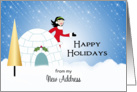 My New Address Christmas Card Announcement-Igloo-Tree-Girl-Snow Scene card