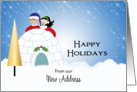 Our New Address Christmas Card Announcement-Igloo-Tree-Elf-Girl-Snow card