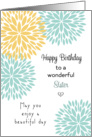 For Sister Birthday Card - Blue and Light Orange Flower Design card
