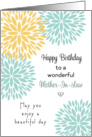 For Mother-In-Law Birthday Card - Blue and Light Orange Flower Design card