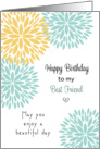 For Best Friend Birthday Card - Blue and Light Orange Flowers card
