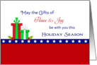 Patriotic Christmas Card-Peace & Joy-Christmas Presents & Stars card