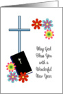 Religious New Year Card-Flowers, Cross and Bible card