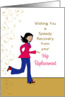 Hip Replacement Get Well Card-Girl Running-Swirls & Swooshes card