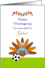 For Godson Thanksgiving Card-Turkey-Soccer Ball-Futbol & Leaf Design card