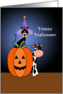 Halloween Card-Cat-Witches Hat-Pumpkin and Cow card