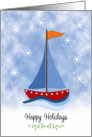 Sail Boat Christmas Card-Maritime-Nautical-Snow Scene-Happy Holidays card