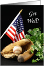 Baseball Get Well Greeting Card with Baseball Mitt-Flag-Ivy-Bat and Ba card