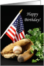 Baseball Birthday Greeting Card-American Flag-Baseball Mit-Ball-Glove card