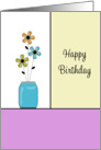 General Happy Birthday Greeting Card-Three Flowers in Blue Vase card