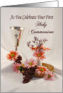 First Holy Communion Greeting Card, Chalice, Cross, Flowers card