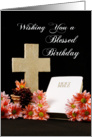 Christian Religious Birthday Greeting Card-White Bible-Cross-Flowers card