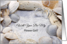 Will You Be My Flower Girl Invitation-Beach Theme-Shells-Sand-Rings card