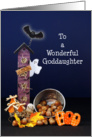 Halloween Greeting Card for Goddaughter-Spook House-Bat-Ghost-Pumpkin card