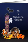 For Godson Halloween Greeting Card Ghost House-Bat-Pumpkins card