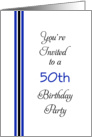 50th Birthday Party Invitation-Blue and Black Line Design card