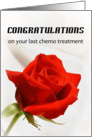 Last Chemotherapy Treatment Greeting Card, Red Rose-Congratulations card