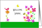 Welcome Spring Greeting Card-Butterfly-Bee-Bird and Flowers card